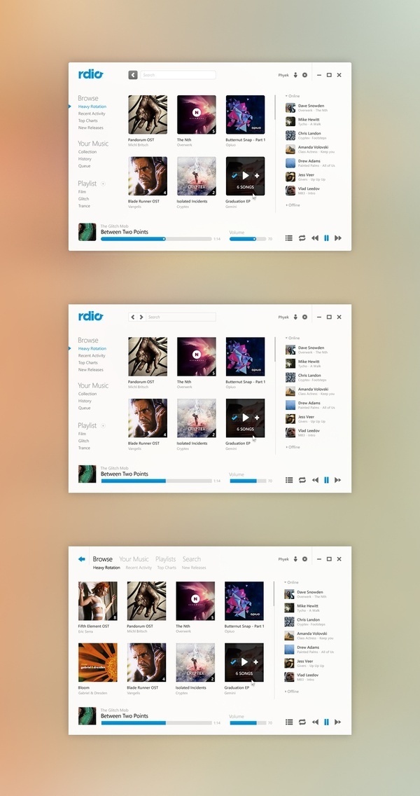 Rdio GUI by Phyek #interactive #uxui #design #interface #web