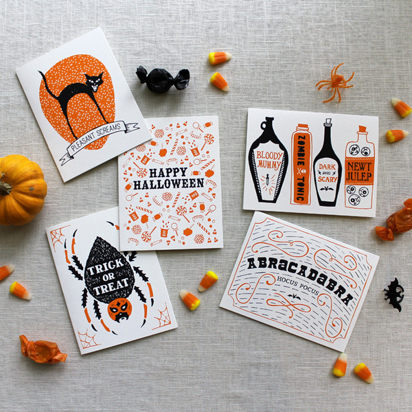Illustrated Halloween Cards and Treat Bags by Maple and Belmont via Oh So Beautiful Paper (7) #illustration #halloween #typography