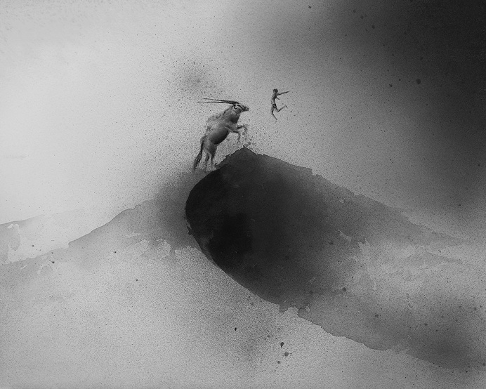 Hazy Black Watercolor Paintings of Children with Animals | Colossal