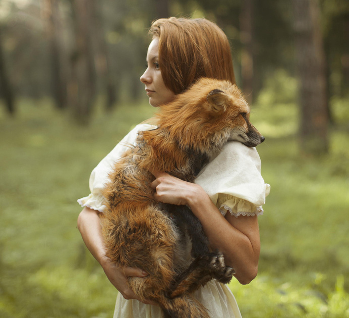 WOMAN WITH WILD ANIMAL BY KAATERINA PLOTNIKOVA - follow dailyinspiration #wild #red #fox #nature #photography #animal
