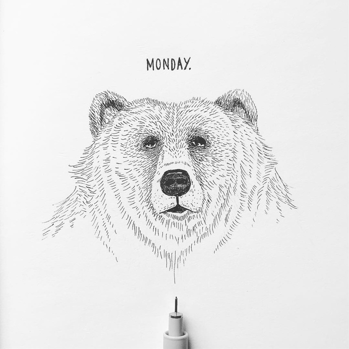 Monday Johann Lucchini @yopich #monday #bear #illustration #ink #blackandwhite