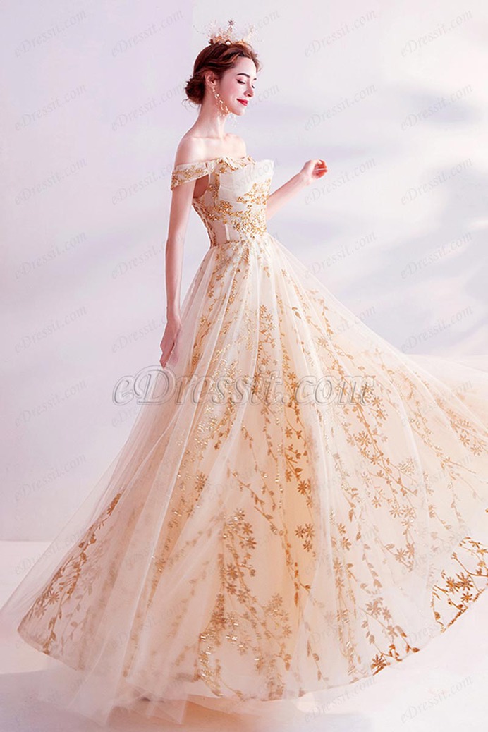 eDressit Gold Classic Off Shoulder A-line Evening Dress Prom Gown (36224424)