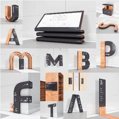 Wayfinding | Signage | Sign | Design | 图书馆C4D标识牌创意字母造型导视系统设计模板