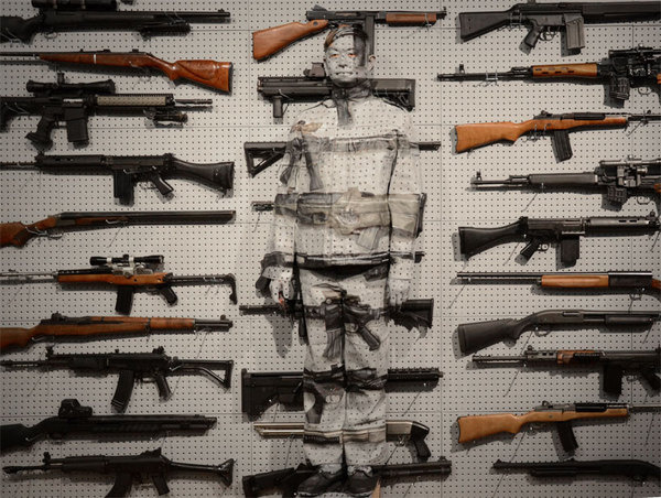 liu bolin gun rack eli klein gallery designboom 14