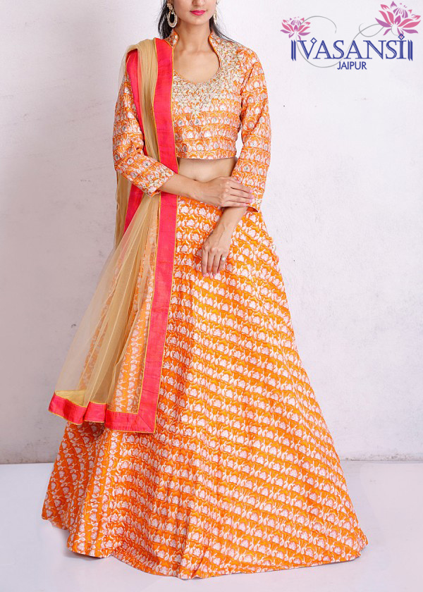 Vasansi Orange Chanderi Crop Sets