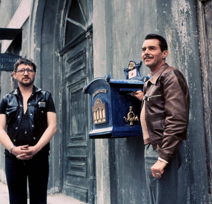 Rainer Werner Fassbinder & Dirk Bogarde, 1977.

