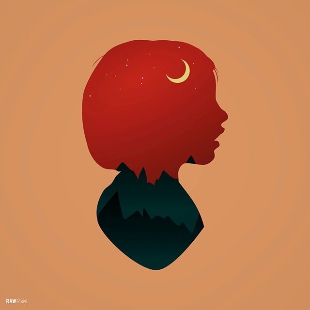 Head on the moon and the stars. #Sample - Be inspired by Rawpixel.com. #head #graphic #moon #woman #star #mountain #realimage #social #bra