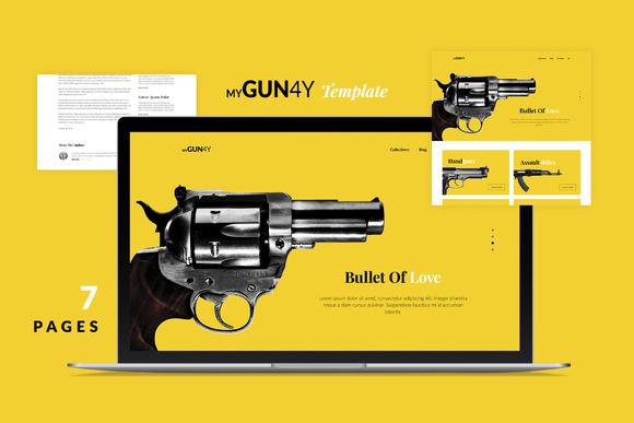 #website #web #design #store #bold #clean #eCommerce #simple #gun #weapon #bullet #yellow