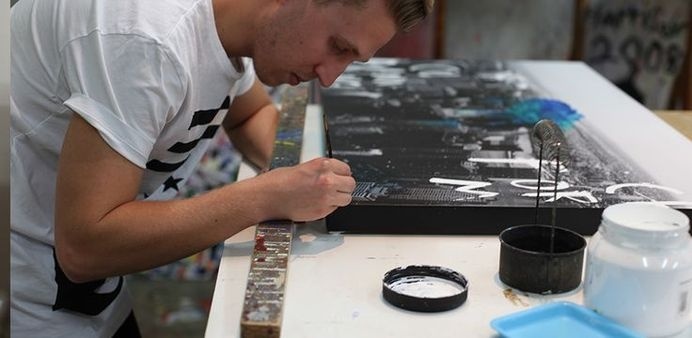 Jake Hart working on 'Big City Dreaming' #industrial #studio #art #york #artist #colour #new
