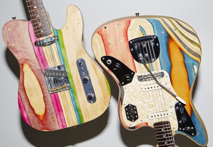Colorful Guitars Made From Recycled Skateboard Decks