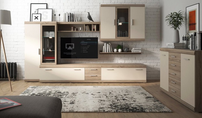 Imperial New to nowoczesny zestaw mebli utrzymany w beżowej kolorystyce. W skład kolekcji wchodzą: funkcjonalna meblościanka oraz praktyczna komoda - rozwiązanie idealny do małych pomieszczeń.
