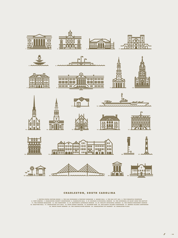 Charleston #lines #city #jay #illustration #fletcher #charleston #buildings