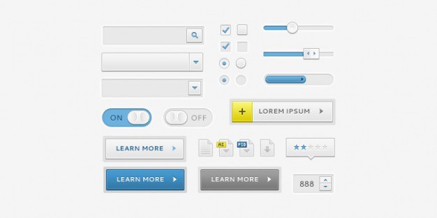 Clean ui elements Free Psd. See more inspiration related to Icons, Stars, Radio, Elements, Search, Ui, Clean, Buttons, Slider, Search icon, Horizontal and Toggle on Freepik.