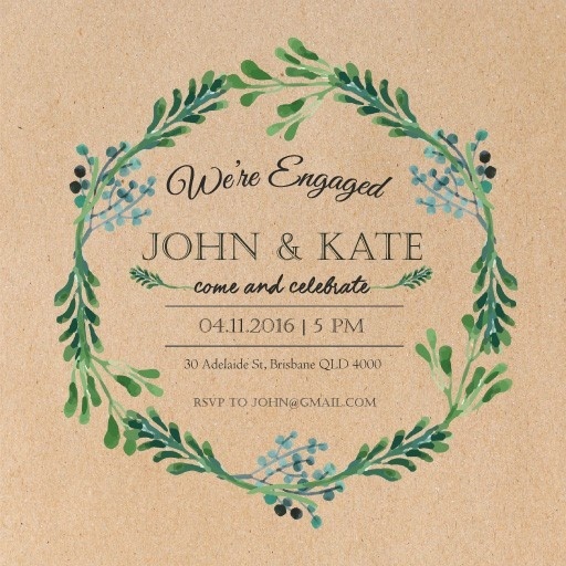 Blue Green Leaves Wreath - Engagement Invitations #paperlust #engagementinvitation #engagementcard #engagementinspiration #design #paper #d