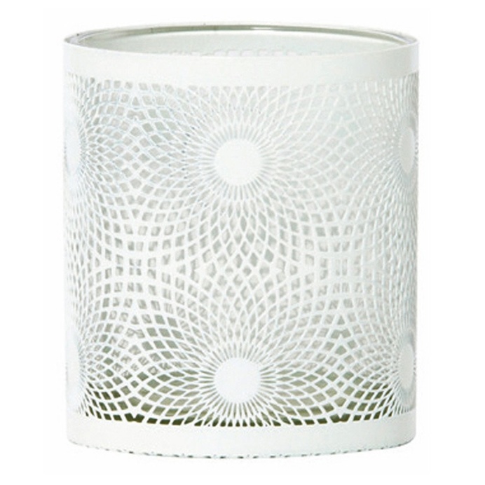 Jans White Metal Swirl Hurricane Candle Holder, 10 cm