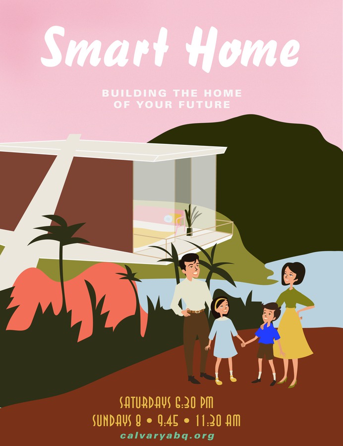 60s family home illustration / For Smart Home, church design | By Brittany Byrne | retro, mid-century, jungle