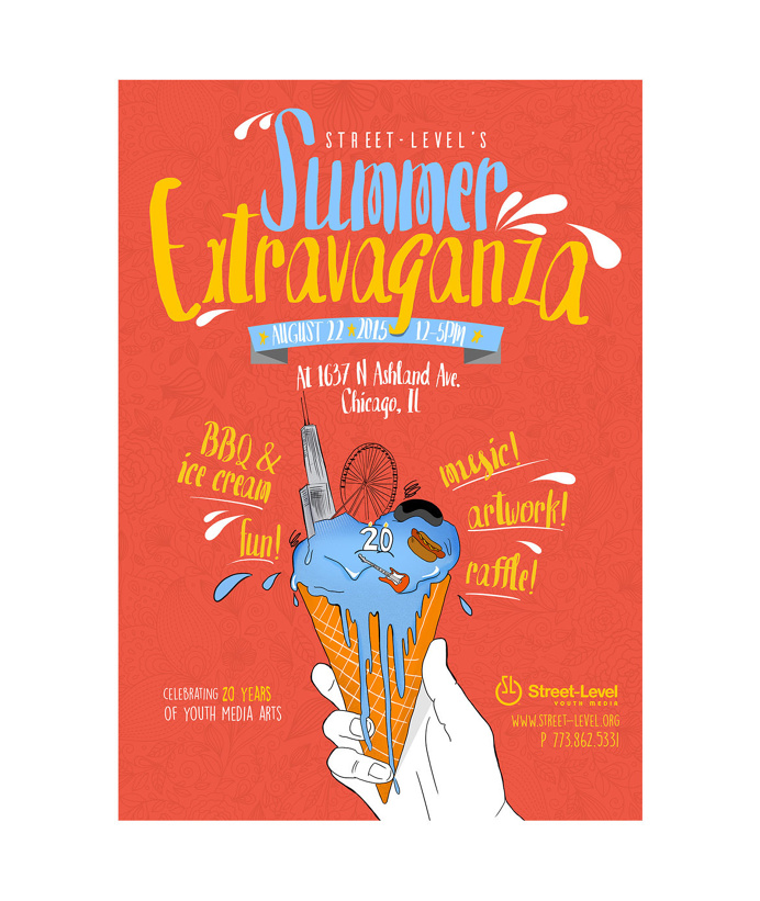 #summer #hand #chicago #poster #illustration #extravaganza #colors #street #ice #festival