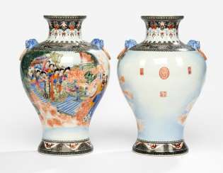 Pair of polychrome-decorated vases, made of porcelain with a mythological scene and seals #Sets #Tea sets #Porcelain sets #Antique plates #Plates #Wall plates #Figures #Porcelain figurines #porcelain