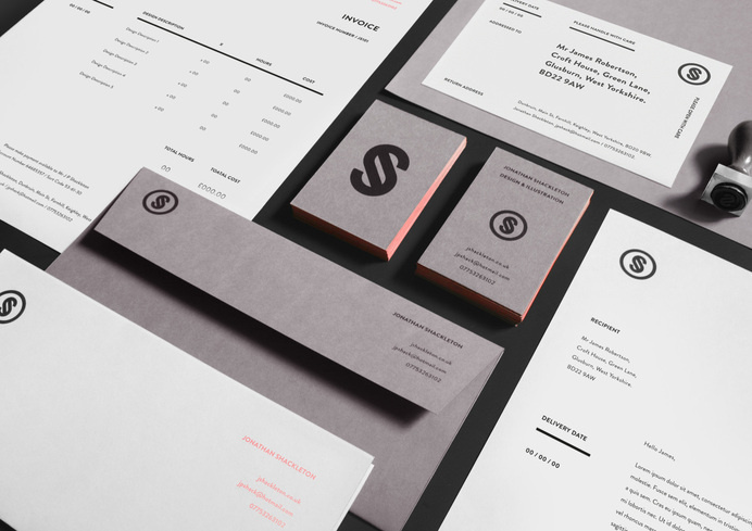Jonathan Shackleton Â Â | Â Â http://jshackleton.co.uk "Personal identity and self promotion consisting of a simple, structured logo and v #branding #print #identity #collateral #logo