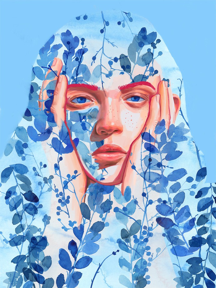 Revealing Struggles and Joy, Expressive Portraits Are Superimposed onto Watercolor Foliage | Colossal