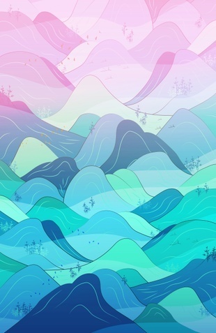 "Sunrise at Nishizawa Valley" #Japan #illustration #decor #kids #colors #pink #valley #nature