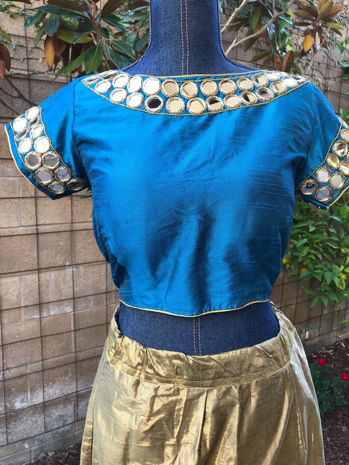 full neck mirror work blouse design