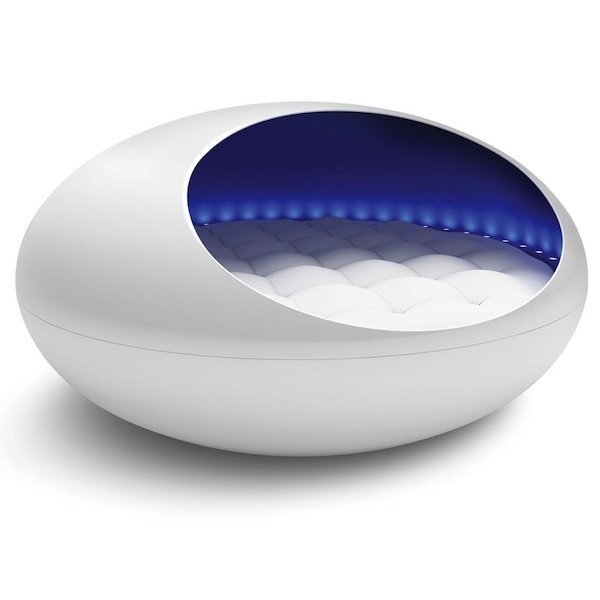 A modern bed that is closest to sleeping on a cloud. The Tranquility Pod is a personal sanctuary to escape and relax. #modern #design #bedroom #home #product #furniture #industrial #bed #style