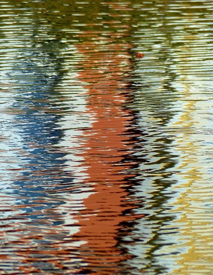 Houses On The Lake Photograph #abstract #ripples #water #wavy #photo #yellow #orange #texture #rust #blue #waves