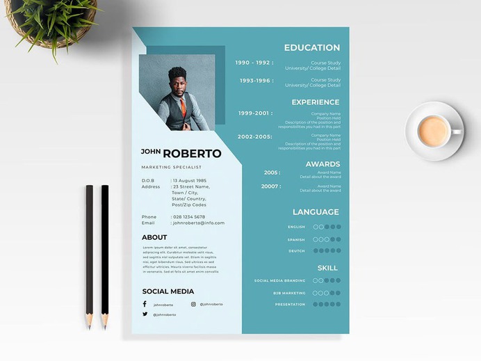 Free Marketing Specialist CV Template with Clean and Professional Look