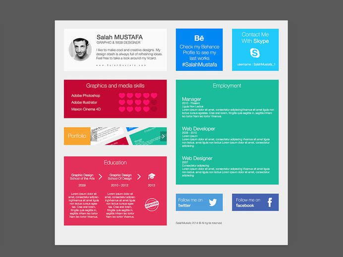 Free Flat Grid Resume With Colorful Style