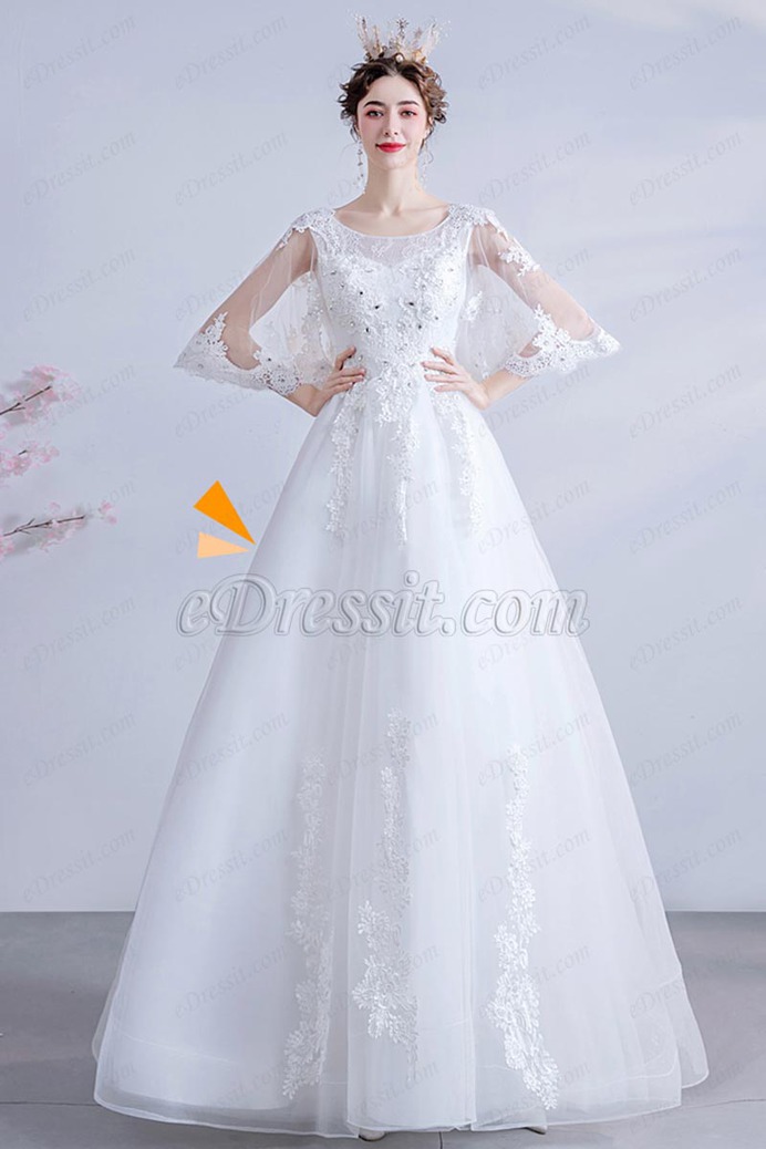 eDressit White Butterfly Sleeves Lace Appliques Wedding Bridal Dress (36226107)