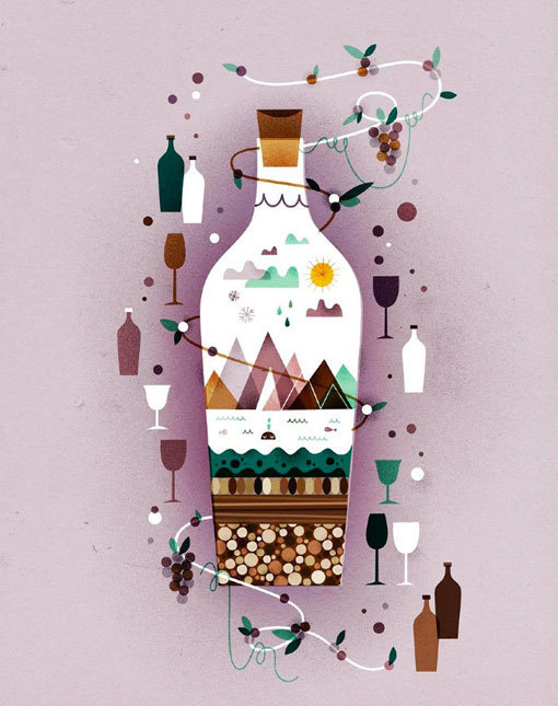 DESCORCHES N71_LO #illustration #mountains #bottle