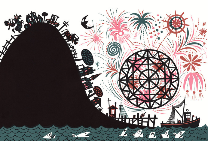 Jim Flora :: Fine Art Print :: Ferris Wheel Fireworks