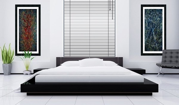 Bedroom with two abstract paintings #interior #paintings #bedroom #decor #art #painting