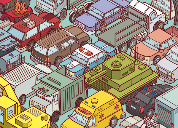 Chaos City on Behance #cars #illustration #isometric