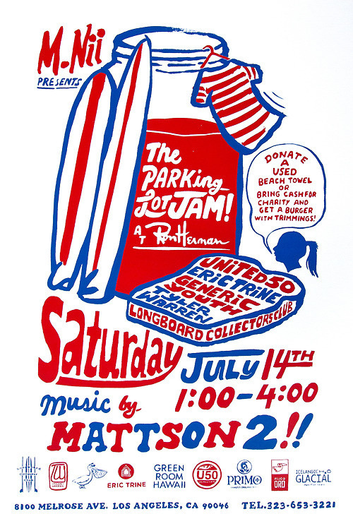 Come to the M.Nii Parking Lot Jam this Saturday at Ron Herman on Melrose! #surfing #type #hand #poster