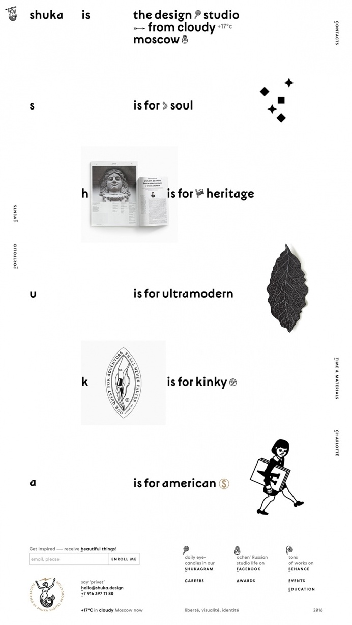 Shuka design website webdesign site of the day modern cool best beauty beautiful new style trend typography type typdesign black white minds