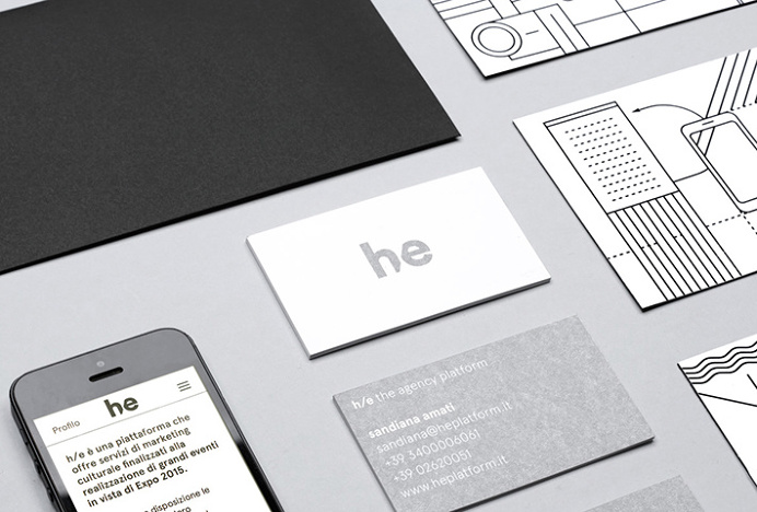 h/e by Atto #brand identity #black and white #stationery