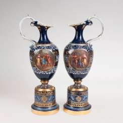 Large pair of magnificent jugs in the Viennese manner. #Sets #Teasets #Porcelainsets #Antiqueplates #Plates #Wallplates #Figures #Porcelainfigurines #porcelain