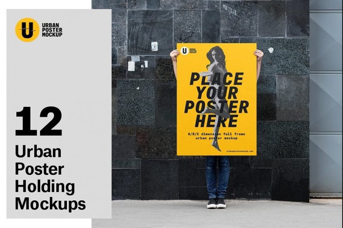 Holding Urban Poster Mockup PSD