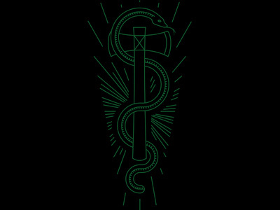 Burn, Destroy, Wreck #vector #line #icon #black #snake #art #axe #green