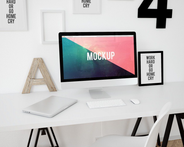 Computer on white desktop mock up Free Psd. See more inspiration related to Frame, Poster, Mockup, Wood, Computer, Template, Office, Table, Photo frame, Web, Photo, Website, Wall, White, Elegant, Mock up, Poster template, Psd, Templates, Website template, Desktop, Screen, Mockups, Up, Computer screen, Web template, Realistic, Showcase, Real, Web templates, Mock ups, Mock, Psd mockup, Ups and Wood mockup on Freepik.