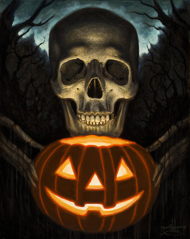 Preview: Chet Zar's "All Hallows' Eve" at Copro Gallery | Hi-Fructose Magazine #skeleton #halloween #pumpkin #supernatural #macabre #horror #illustration #spooky #painting #skull #death #scary