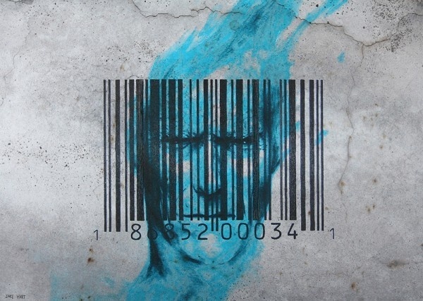 Breaking The Code #barcode #interior #concrete #rustic #design #industrial #identity #art #canvas #blue