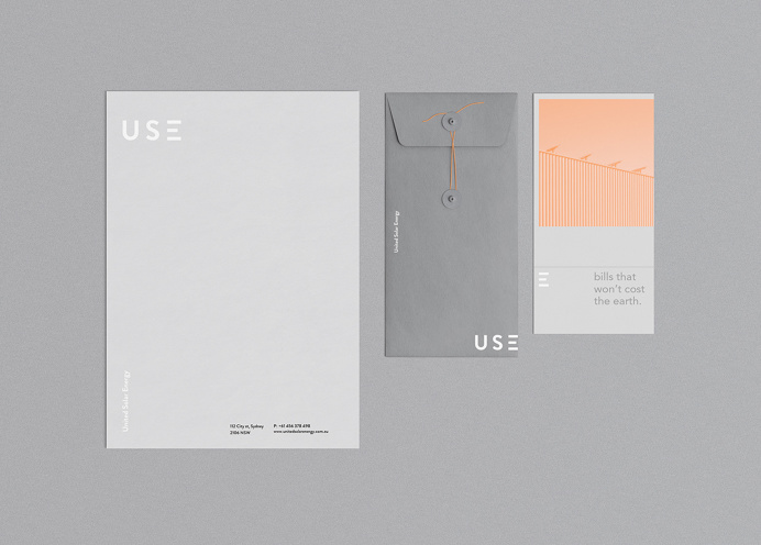 United Solar Energy branding grey orange logo logotype use print stationery mindsparkle mag