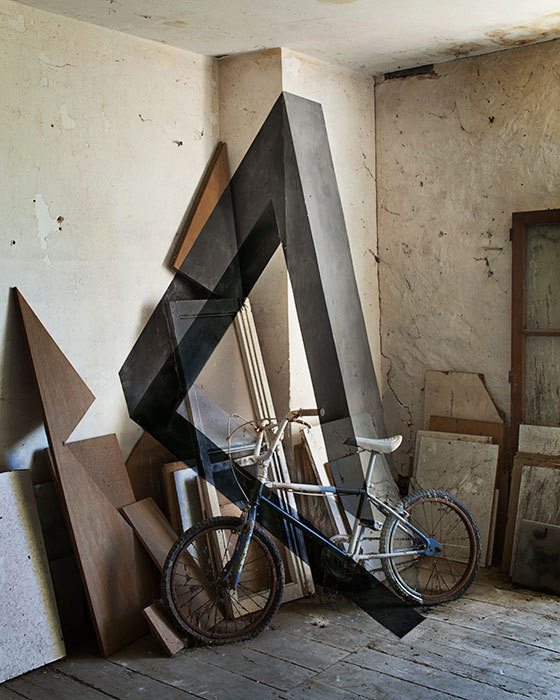 Anamorphosis and portraits by Fanette G. #interior #geometry #bicycle #composition #wall #bike #painting