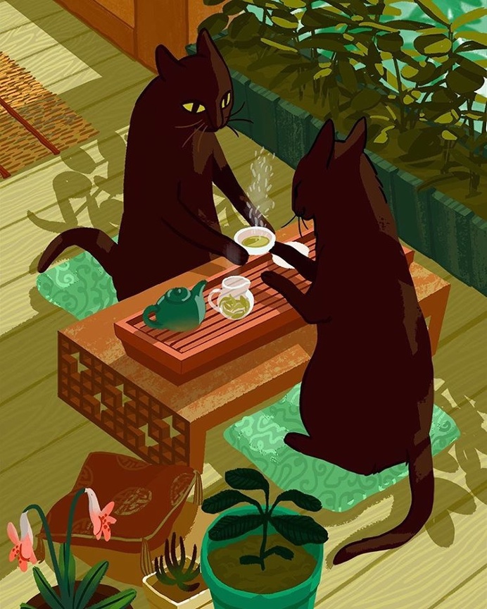 #cats #coffee #tea #plants #illustration