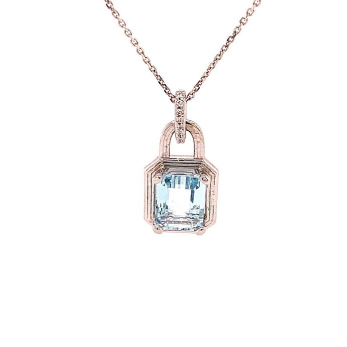 Aquamarine Pendant with Diamond Bail & Chain