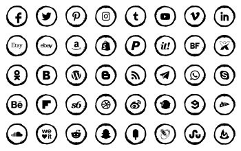 Social icons black colour transparent background abstract circle style