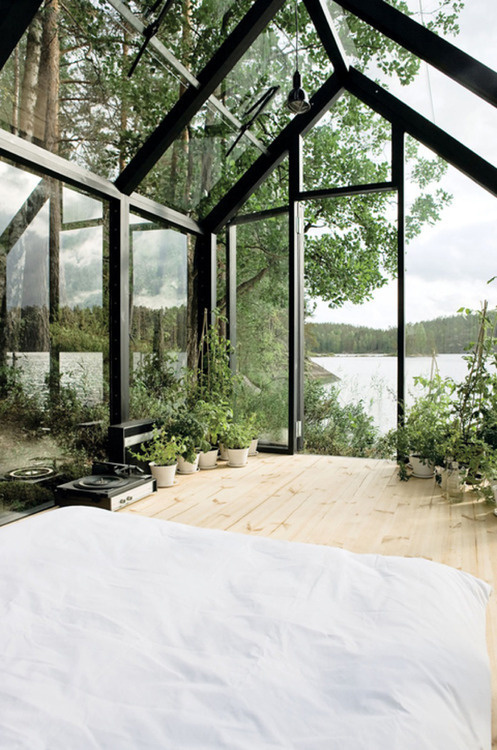 CJWHO ™ (Garden Shed by Ville Hara and Linda Bergroth ...) #design #interiors #glass #nature #architecture #bed #view #room